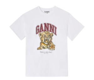 Buy Ganni Beaded Tiger T-shirt Bright White at Sasom – Authentic and Ready to Ship