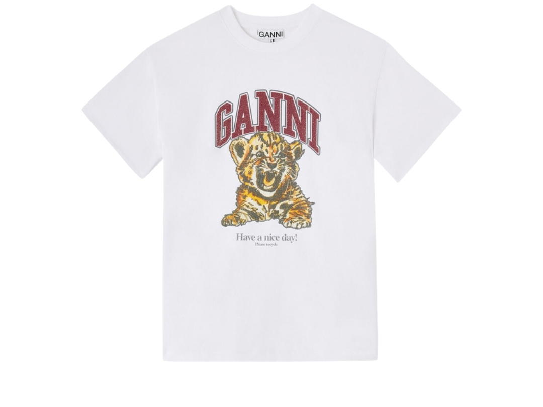 Ganni Ganni Beaded Tiger T-shirt Bright White
