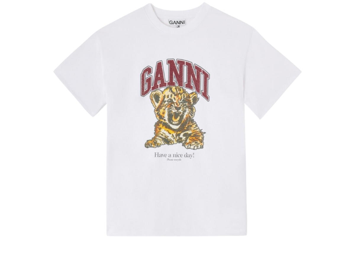 Ganni Ganni Beaded Tiger T-shirt Bright White
