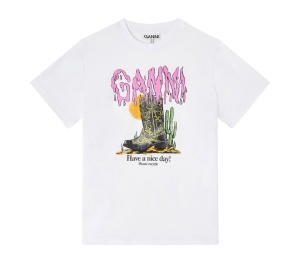 Buy Ganni Western Boot Print T-shirt White at Sasom – Authentic and Ready to Ship