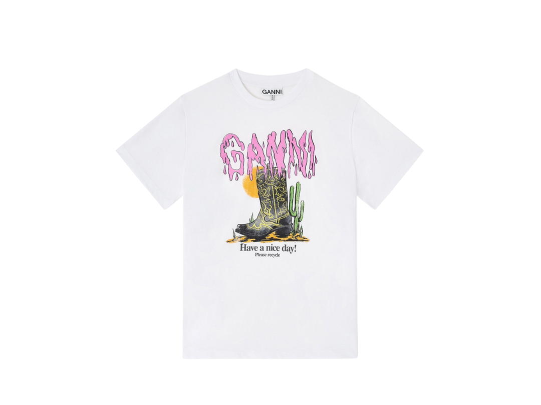Ganni Ganni Western Boot Print T-shirt White