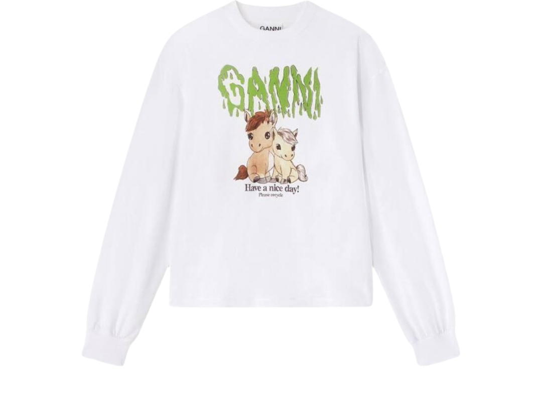 Ganni Ganni Long Sleeve Cotton T-shirt Bright White