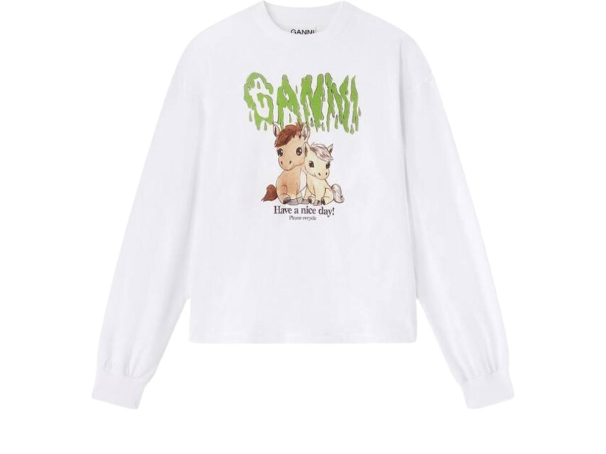 Ganni Ganni Long Sleeve Cotton T-shirt Bright White