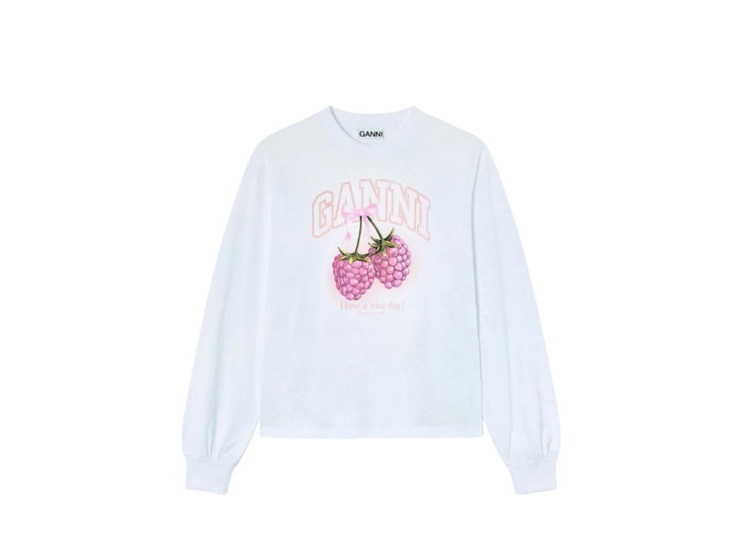 Ganni Ganni Long-Sleeve T-Shirt With Raspberries Bright White