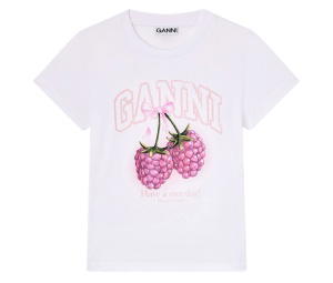 Buy Ganni Baby Fit T-shirt with Raspberry Bright White at Sasom – Authentic and Ready to Ship