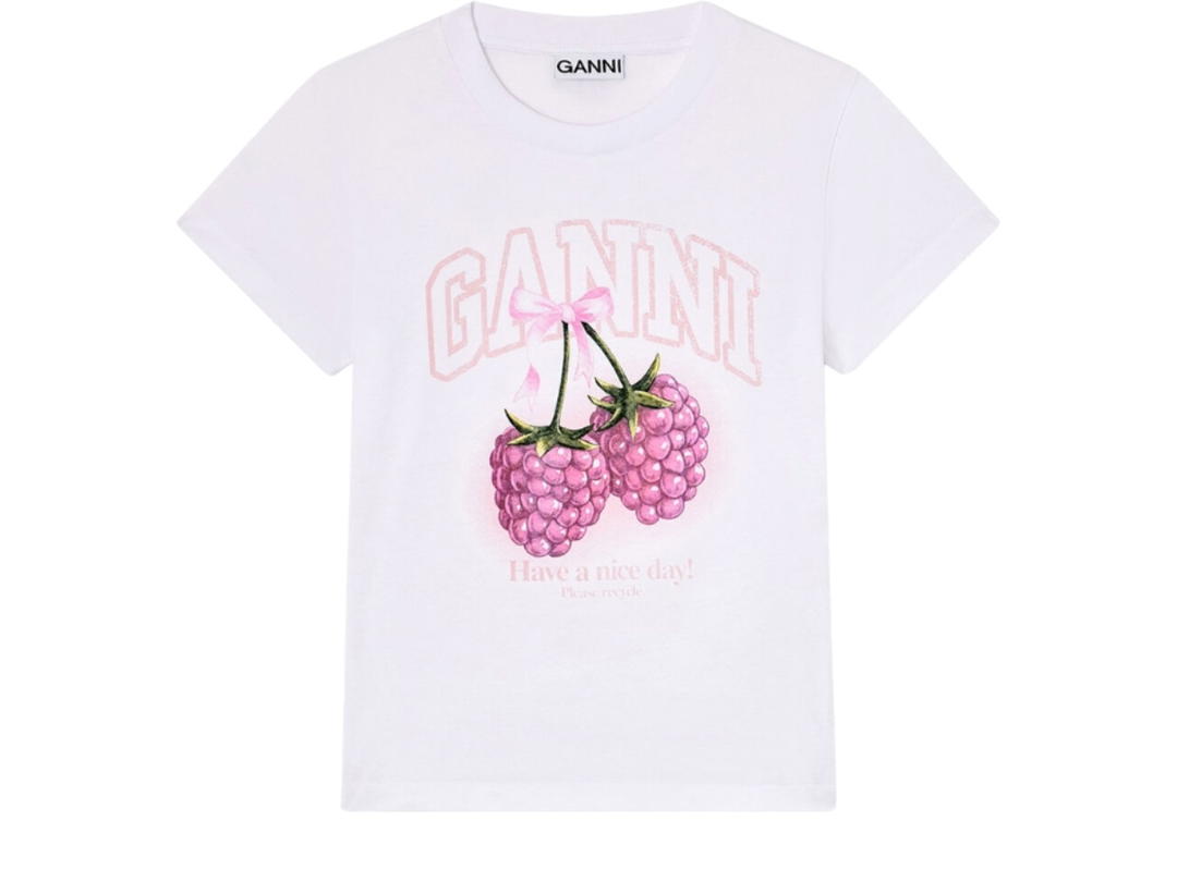 Ganni Ganni Baby Fit T-shirt with Raspberry Bright White