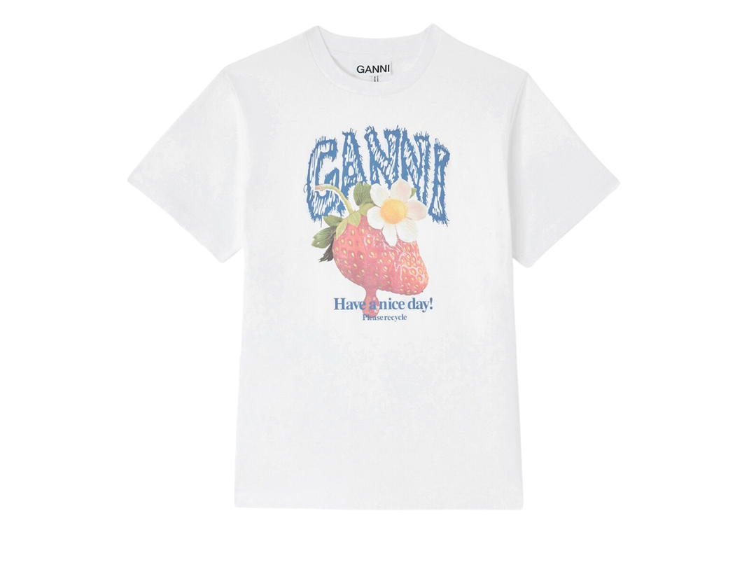 Ganni Ganni T-shirt with Strawberry Bright White (Women's)