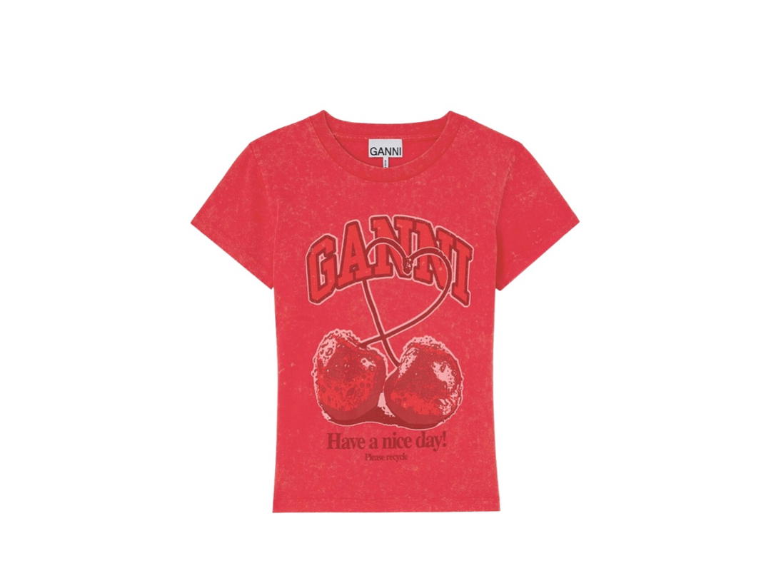 Ganni Ganni Baby Fit Future T-Shirt With Cherry High Risk Red (W)