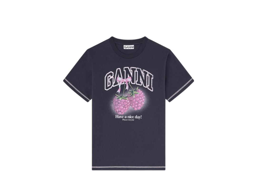 Ganni Ganni T-shirt With Raspberries Phantom (W)