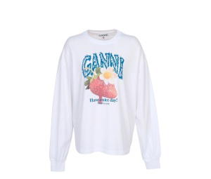 Buy Ganni Cotton Longsleeve White (Women's) at Sasom – Authentic and Ready to Ship