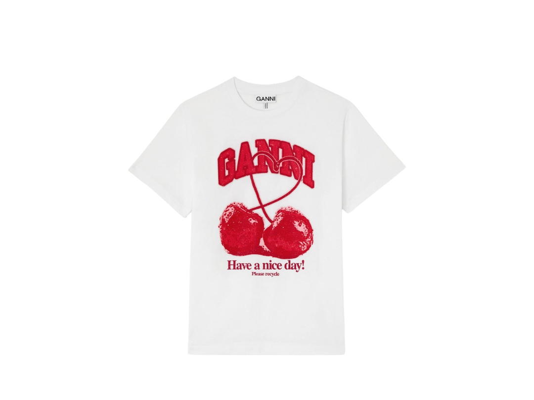 Ganni Ganni T-shirt with Cherry Bright White (Women's)