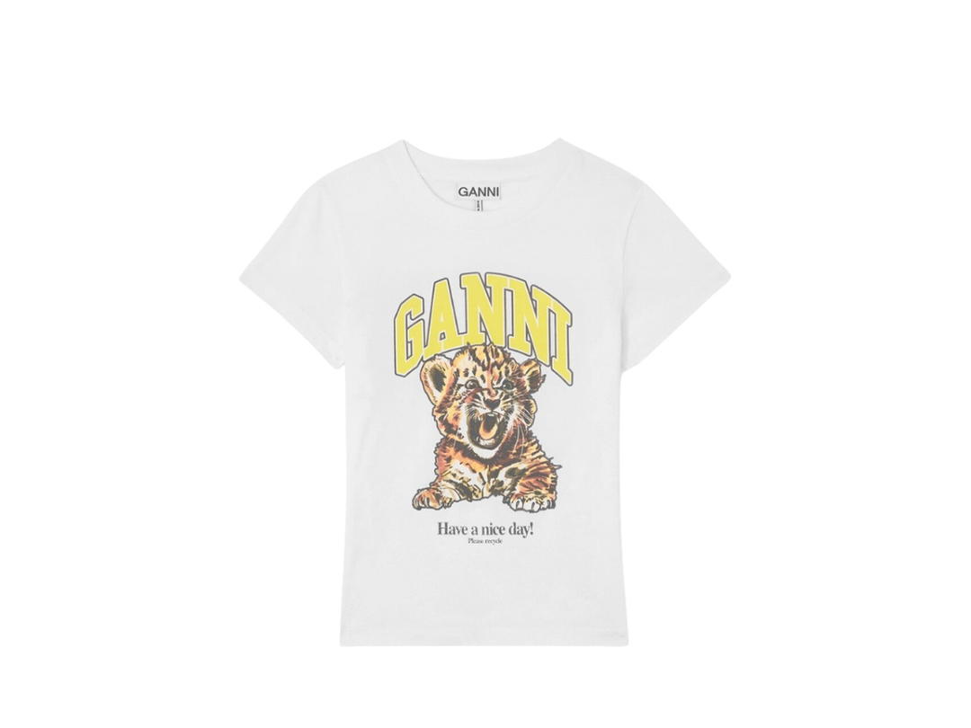 Ganni Ganni Baby Fit T-Shirt With Tiger Bright White
