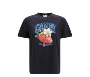 Buy Ganni Slim Fit Cotton T-shirt Fruit Logo Print Charcoal (Women's) at Sasom – Authentic and Ready to Ship