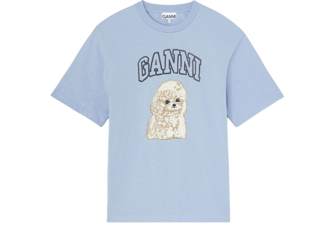 Ganni Ganni T-shirt With Poodle Soft Chambray (W)