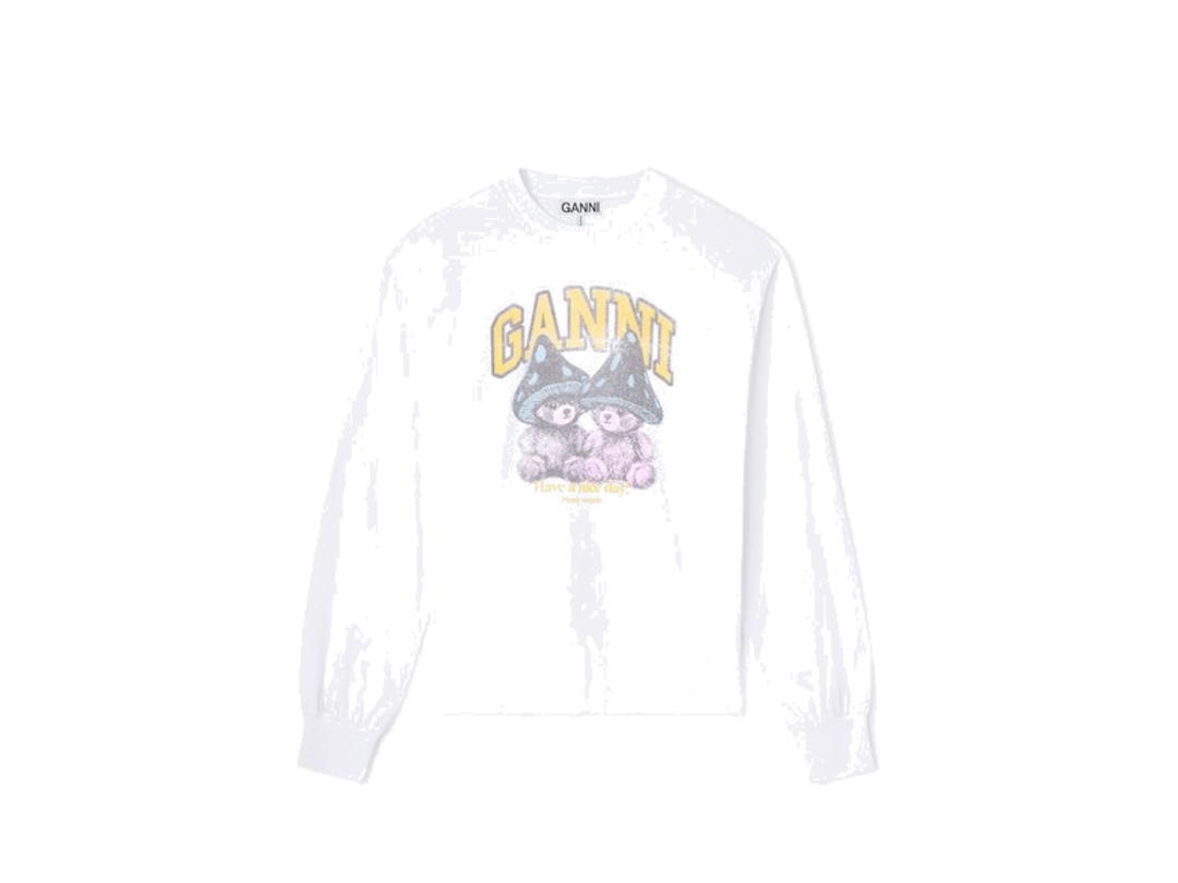 Ganni Ganni Long-sleeve T-shirt with Mushroom Teddy Bright White
