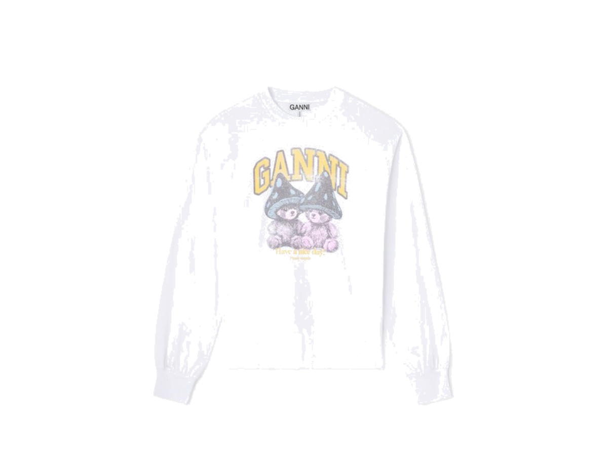 Ganni Ganni Long-sleeve T-shirt with Mushroom Teddy Bright White