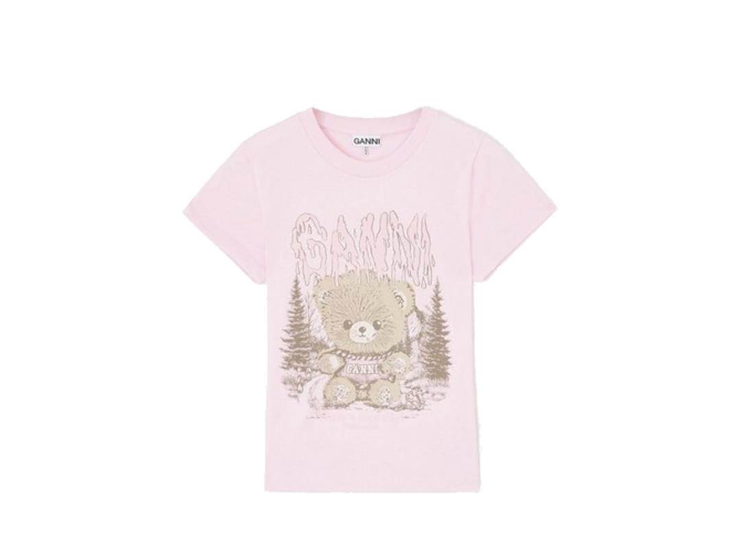 Ganni Ganni Baby Fit T-shirt with Forest Teddy Chalk Pink