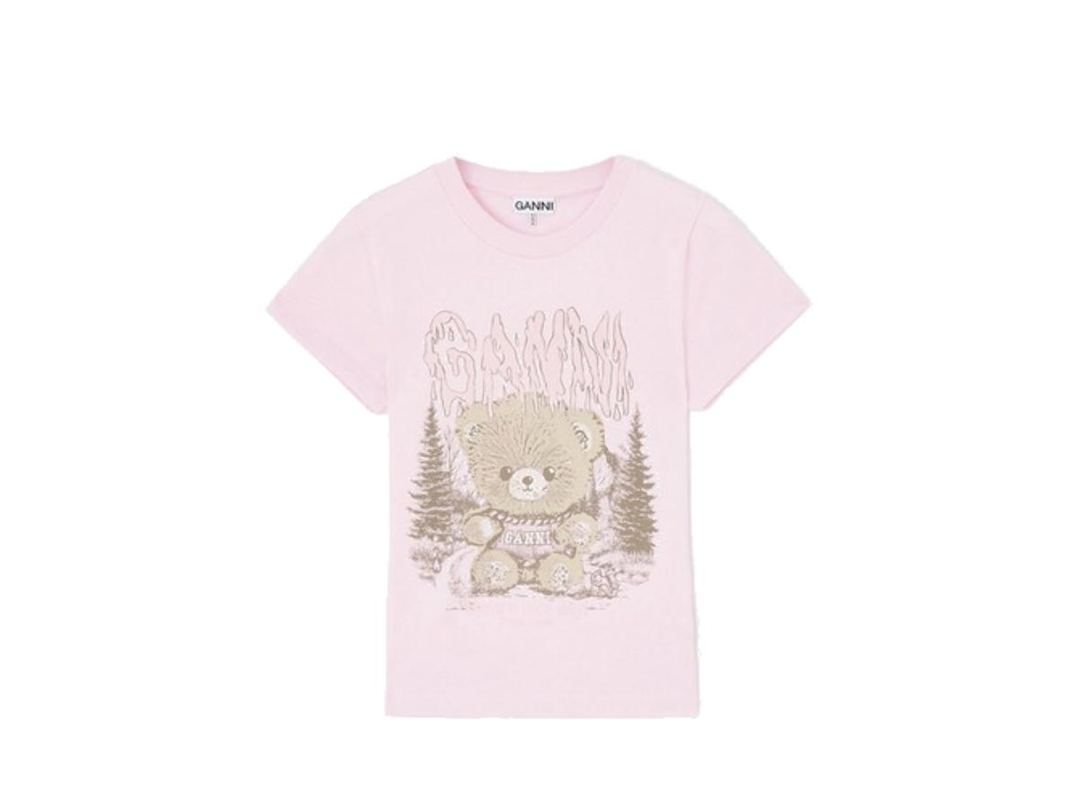 Ganni Ganni Baby Fit T-shirt with Forest Teddy Chalk Pink