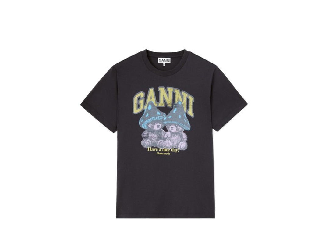 Ganni Ganni T-shirt with Mushroom Teddy Phantom
