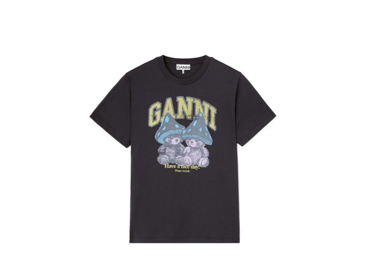 Ganni Ganni T-shirt with Mushroom Teddy Phantom
