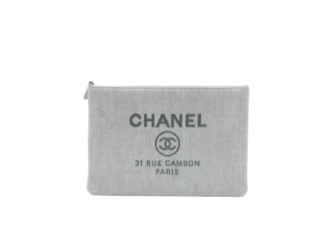 Chanel Chanel Deauville Straw Clutch Bag Grey Silver Hardware