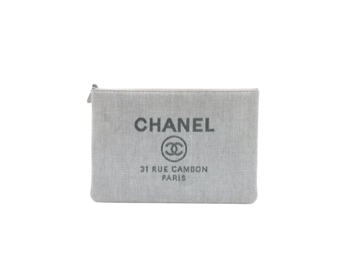 Chanel Chanel Deauville Straw Clutch Bag Grey Silver Hardware