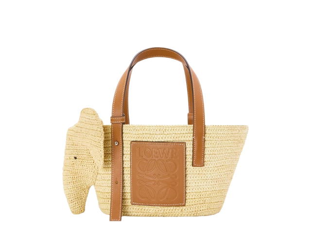 Loewe Loewe Small Elephant Basket Bag In Raffia And Calfskin Natural Tan - view 1