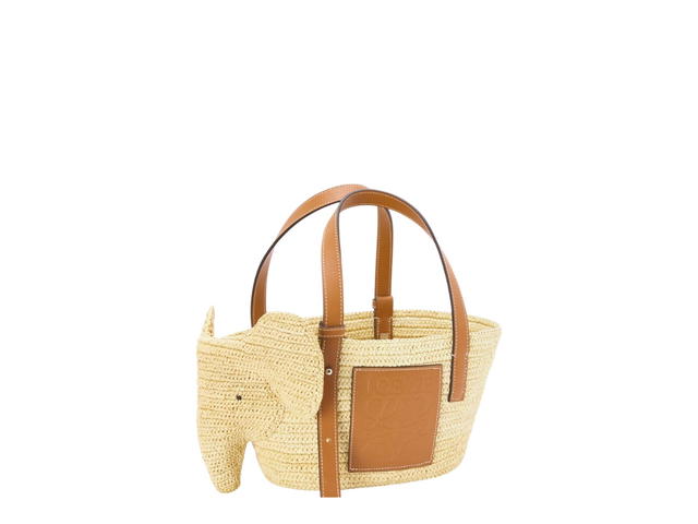 Loewe Loewe Small Elephant Basket Bag In Raffia And Calfskin Natural Tan - view 2