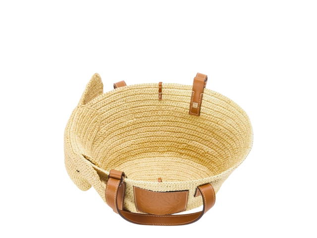 Loewe Loewe Small Elephant Basket Bag In Raffia And Calfskin Natural Tan - view 3