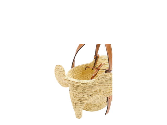 Loewe Loewe Small Elephant Basket Bag In Raffia And Calfskin Natural Tan - view 4