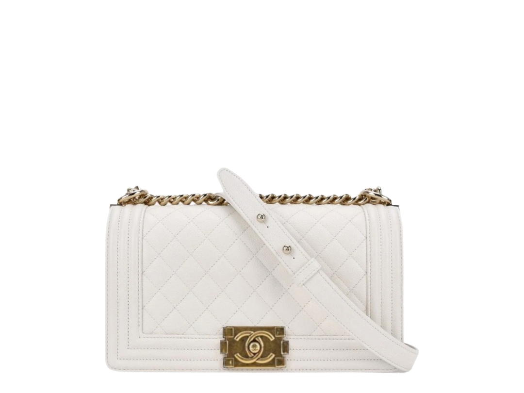 Chanel Chanel Boy Chanel In Cow Leather With Gold -Tone Metal Hardware White Gold