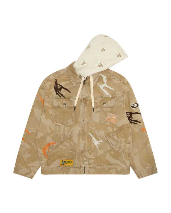 AAPE AAPE Moonface logo camo hooded denim jacket