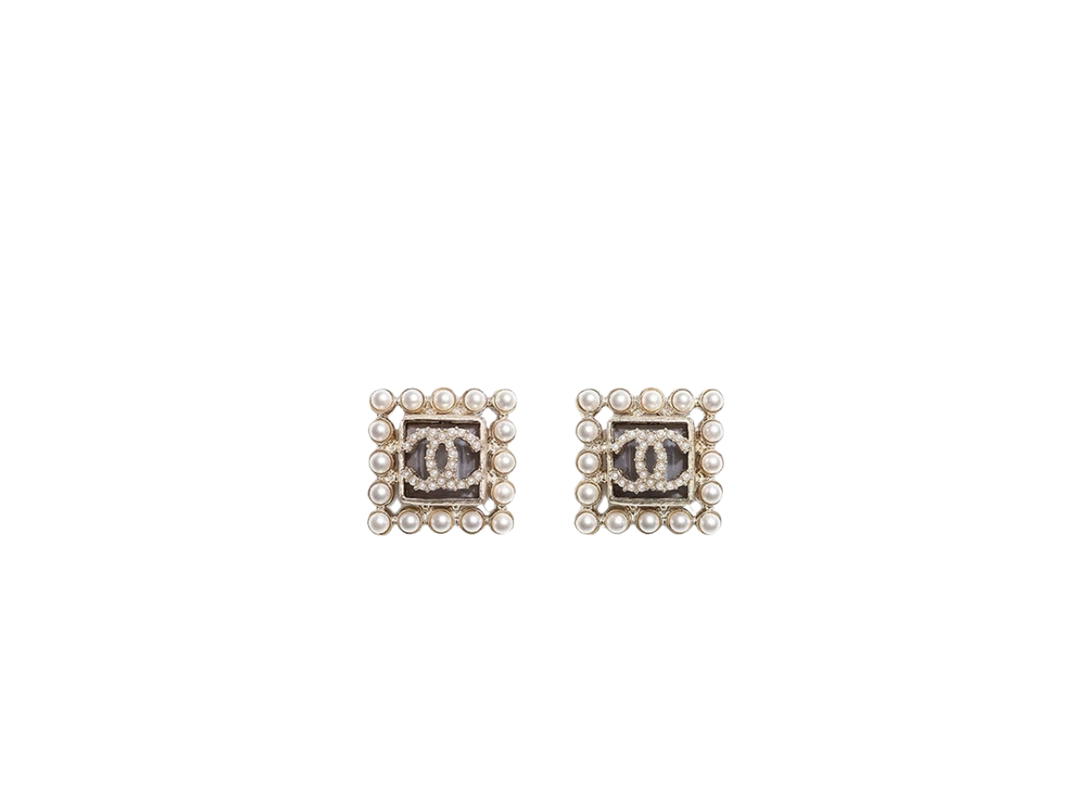 Chanel Chanel Coco Mark Metal Strass Costume Pearl Earrings Gold