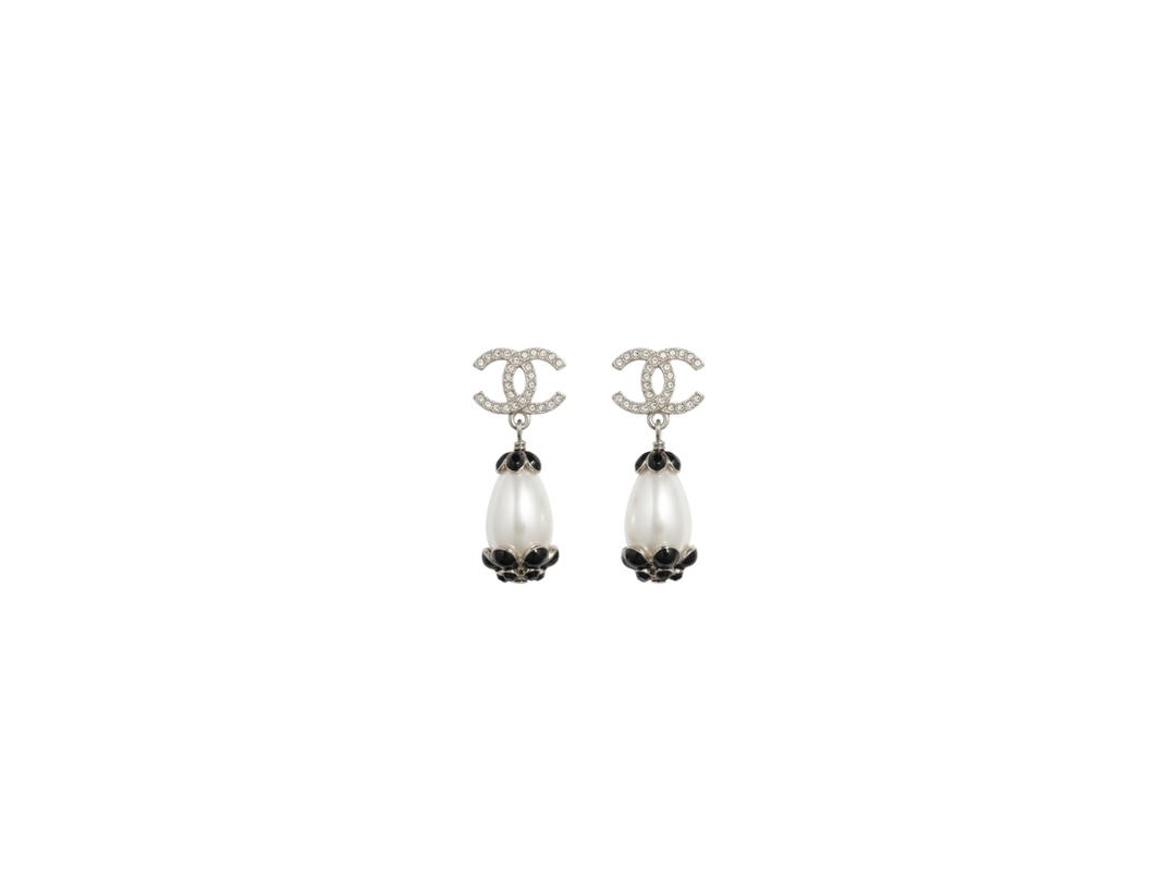 Chanel Chanel Scallop Pearl Camelia Flower Dangle CC Crystal Drop Earrings
