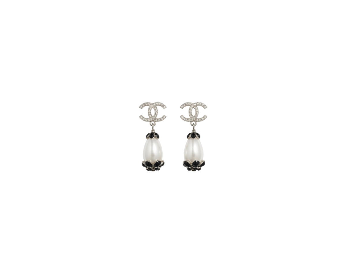Chanel Chanel Scallop Pearl Camelia Flower Dangle CC Crystal Drop Earrings