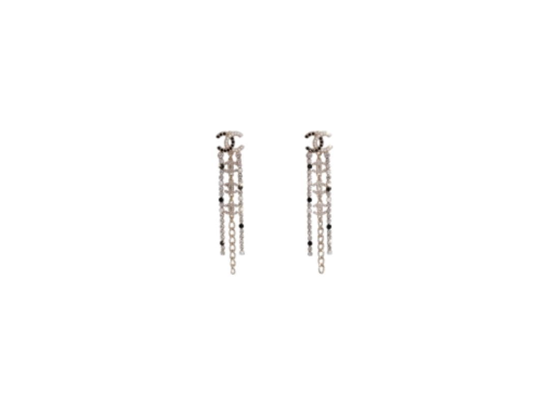 Chanel Chanel Coco Mark Metal Strass Costume Pearl Earrings Gold Black