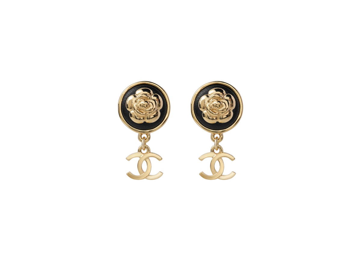 Chanel Chanel Coco Mark Metal and Leather Earrings Gold Black