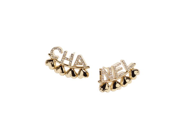 Chanel Chanel Stud Earrings In Gold Metal-Crystal Strass - view 2