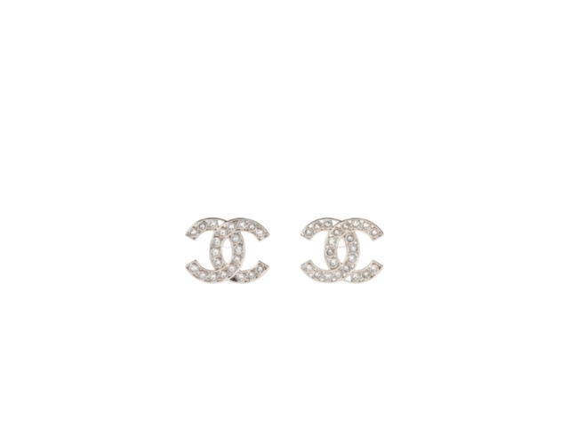 Chanel Chanel CC Stud Earrings In Champagne Gold-Tone Metal With Crystals - view 1