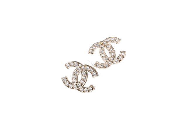 Chanel Chanel CC Stud Earrings In Champagne Gold-Tone Metal With Crystals - view 2