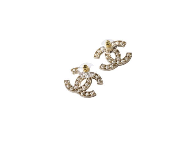 Chanel Chanel CC Stud Earrings In Champagne Gold-Tone Metal With Crystals - view 3