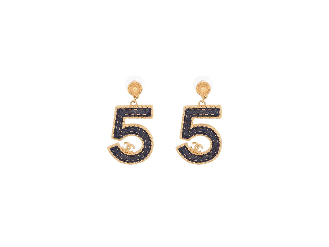 Chanel Chanel Coco Mark Metal Earrings Gold Navy