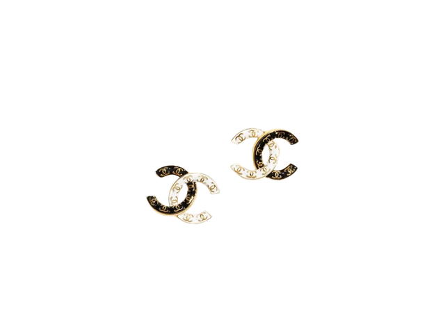 Chanel Chanel Stud Earrings In Metal Gold White and Black - view 2
