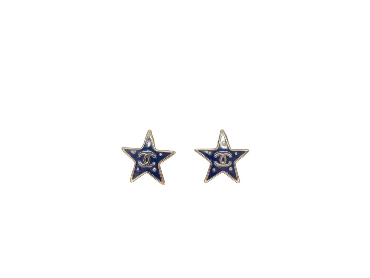 Chanel Chanel Cosmosphere Star Stud Earrings Blue Gold