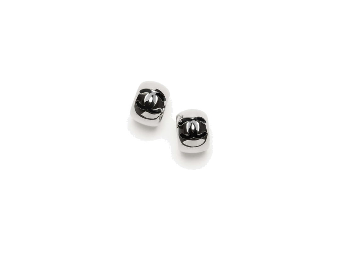 Chanel Chanel Stud Earrings Silvery Black
