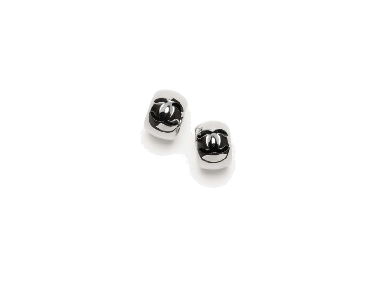 Chanel Chanel Stud Earrings Silvery Black