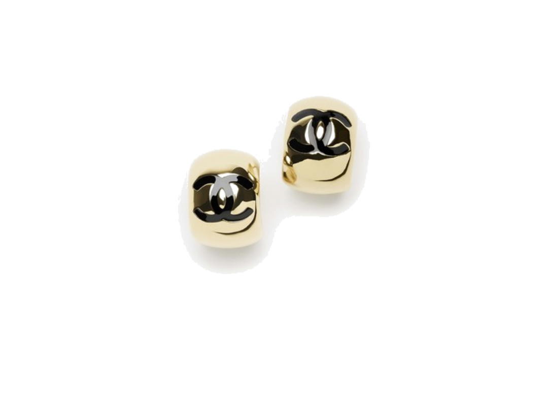 Chanel Chanel Stud Earrings Golden Black