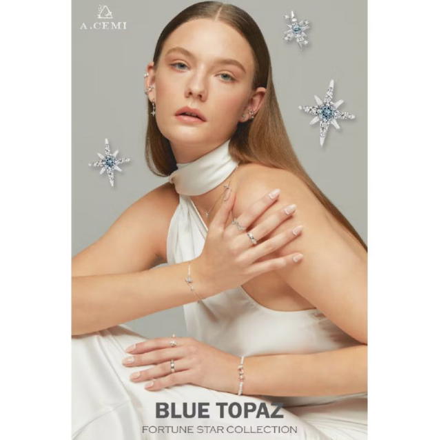 ACEMI Jewelry A.CEMI สร้อยคอเสริมดวง พลอยแท้ Blue Topaz 8 Triple Star Necklace มอบความสำเร็จ ความรัก - view 4