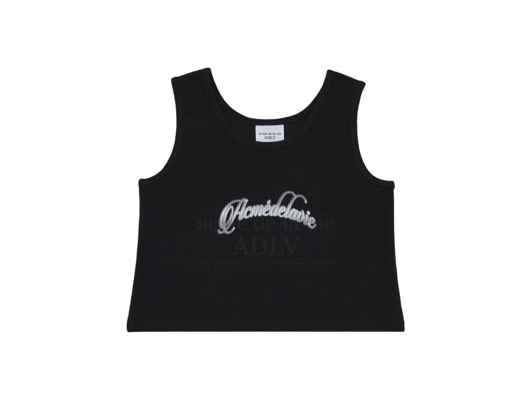 acmé de la vie acmé de la vie x Lisa Twinkle Script Logo Crop Tank Top Black