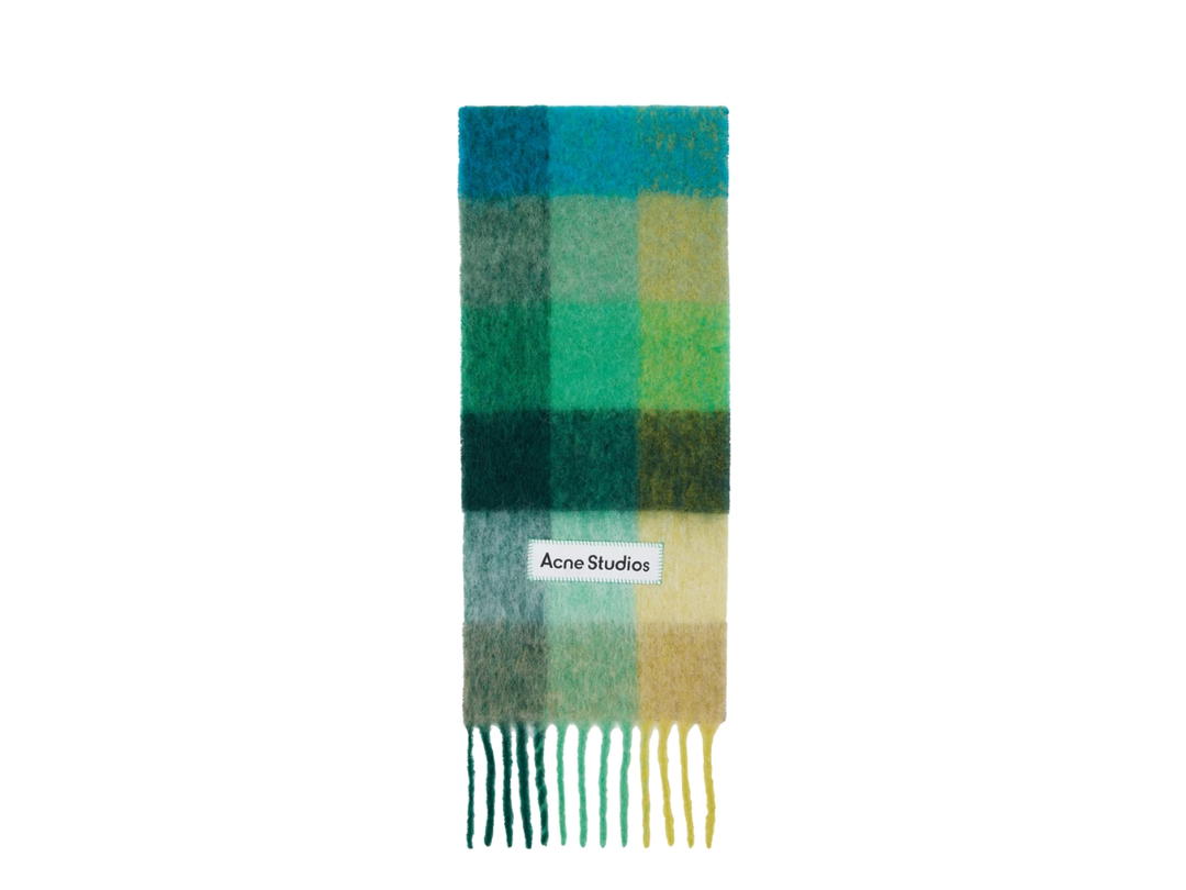 Acne Studios Acne Studios Mohair Checked Scarf Green Blue